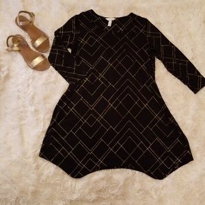 Soma Metalic Gold Geometric Print Dress